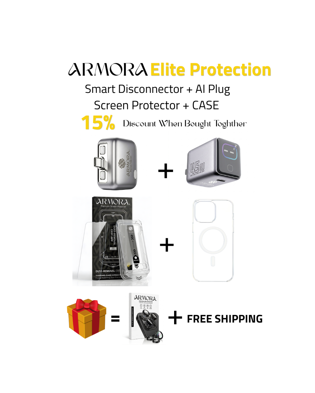 ARMORA Elite Protection ( Screen Protector + Case + Ai Plug + Smart Disconnector + Free Camera Lens Protector + Free Shipping)