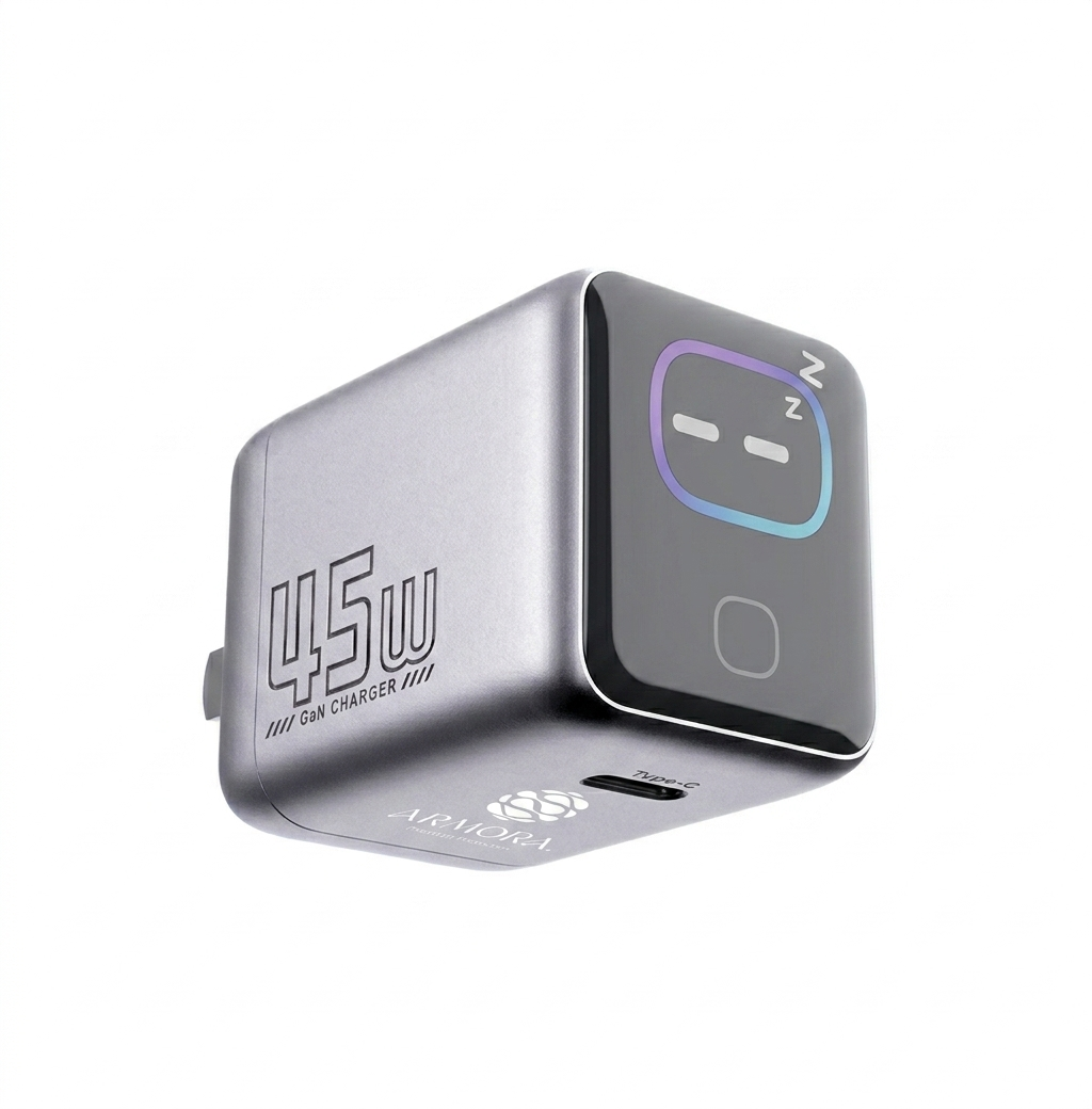 Armora Volt-AI: 45W GaN Fast Charger with Smart TFT Interactive Display