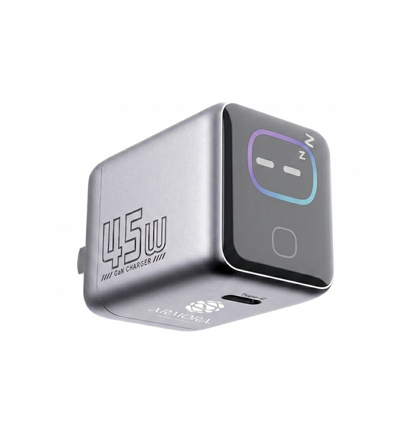 ARMORA Volt-AI 45W GaN fast charger with smart TFT display