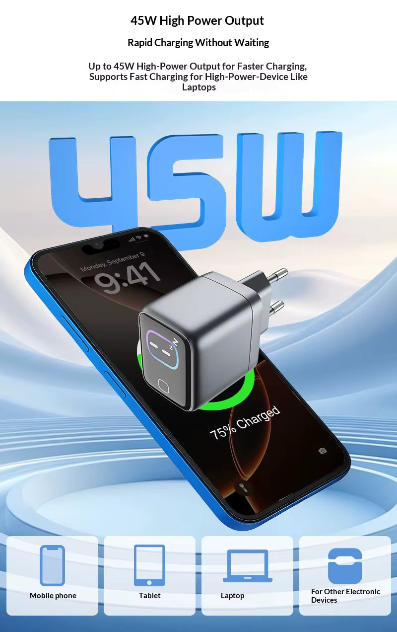 Armora Volt-AI: 45W GaN Fast Charger with Smart TFT Interactive Display